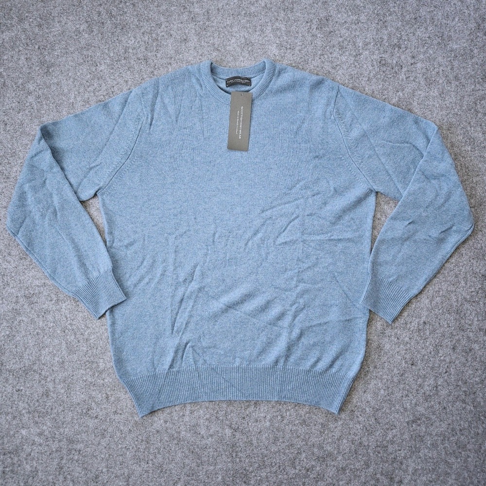 Scottish Knitwear Mens L Pure Lambswool Crewneck Sweater Blue Made in Scotland